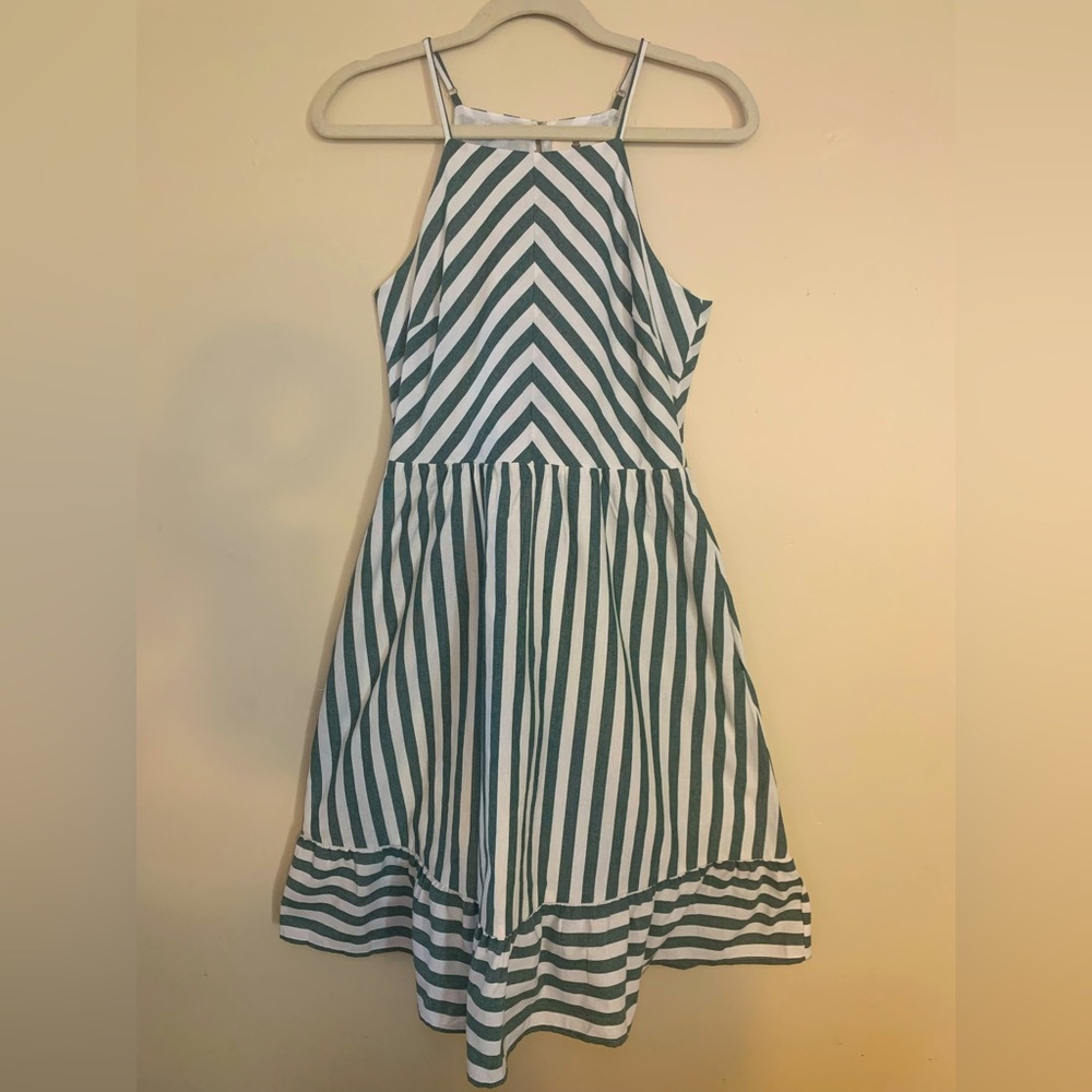 Women’s Green Striped & Chevron Dress